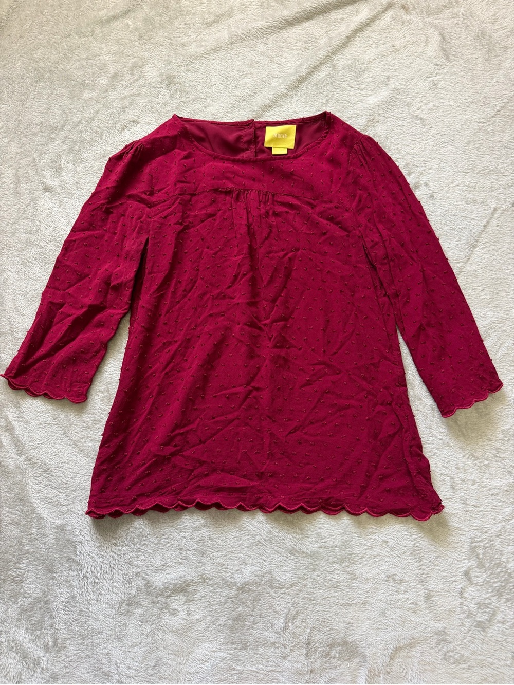 Maeve by Anthropologie Raspberry Scalloped Dot-Texture Tunic
